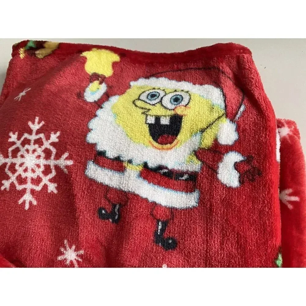 SpongeBob SquarePants In Santa Suit Christmas Blanket Throw Crabby Patty 50 X 70